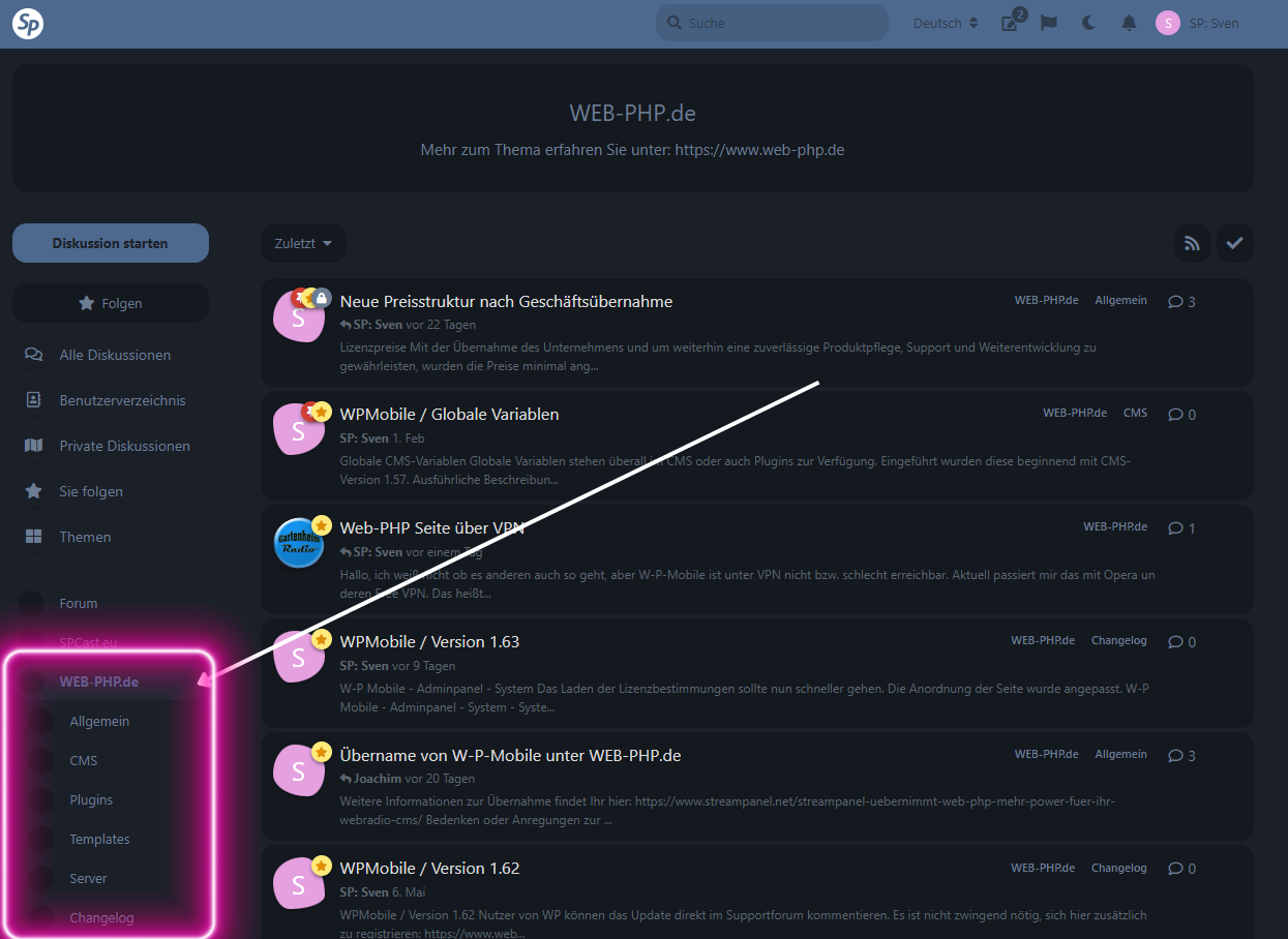 Screenshot Unterforen Navigation